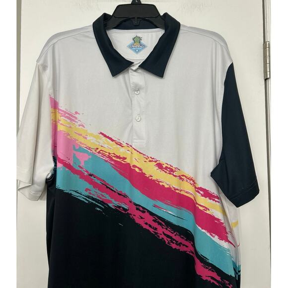Chubbies Black Tennis Champ Performance Polo Paintbrush Print 2XL Golf Active - Picture 3 of 11